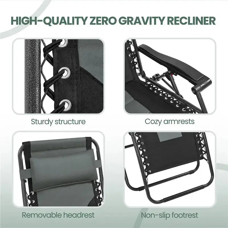 Yaheetech Twin Pack Outdoor Zero Gravity Lounge Chairs  26-Inch Padded Patio & Camping Seating