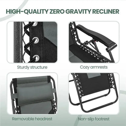 Yaheetech Twin Pack Outdoor Zero Gravity Lounge Chairs  26-Inch Padded Patio & Camping Seating