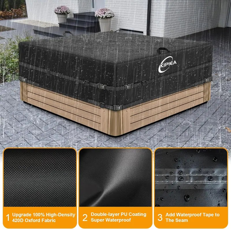 Heavy-Duty Waterproof Hot Tub Cover: 85″ x 85″ x 20″, UV-Resistant Polyester Spa Protector