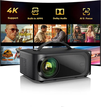 High-Brightness 4K Outdoor Projector: 3200 ANSI Lumens, AI Auto Focus, and Preloaded Smart Applications