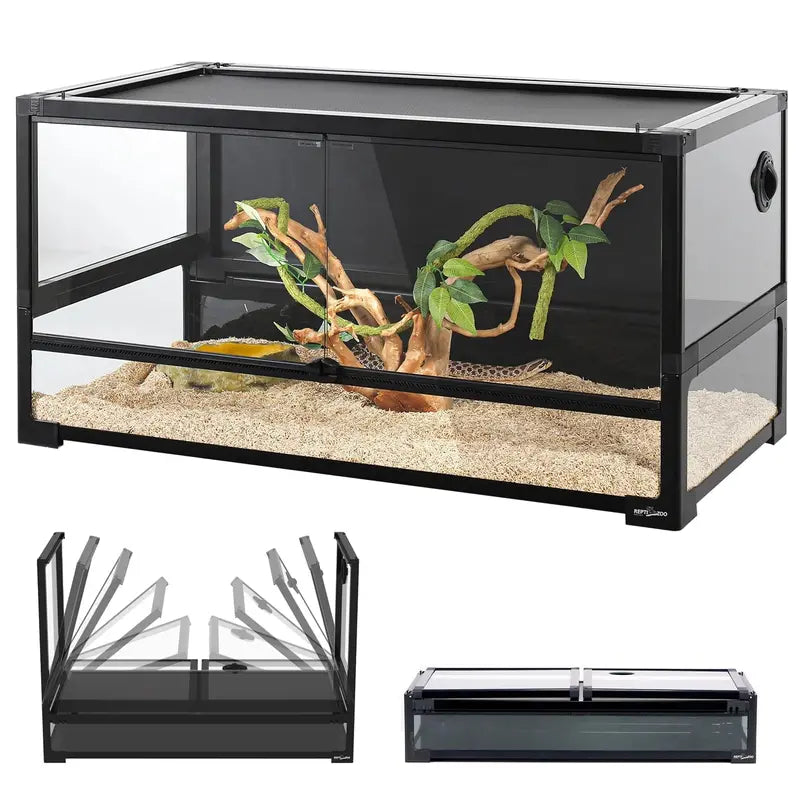 REPTI ZOO 40-Gallon Glass Terrarium  Tempered Front Panel, Foldable Frame, Ideal for Snakes &amp; Lizards (2026)