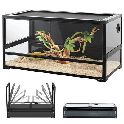 REPTI ZOO 40-Gallon Glass Terrarium  Tempered Front Panel, Foldable Frame, Ideal for Snakes &amp; Lizards (2026)