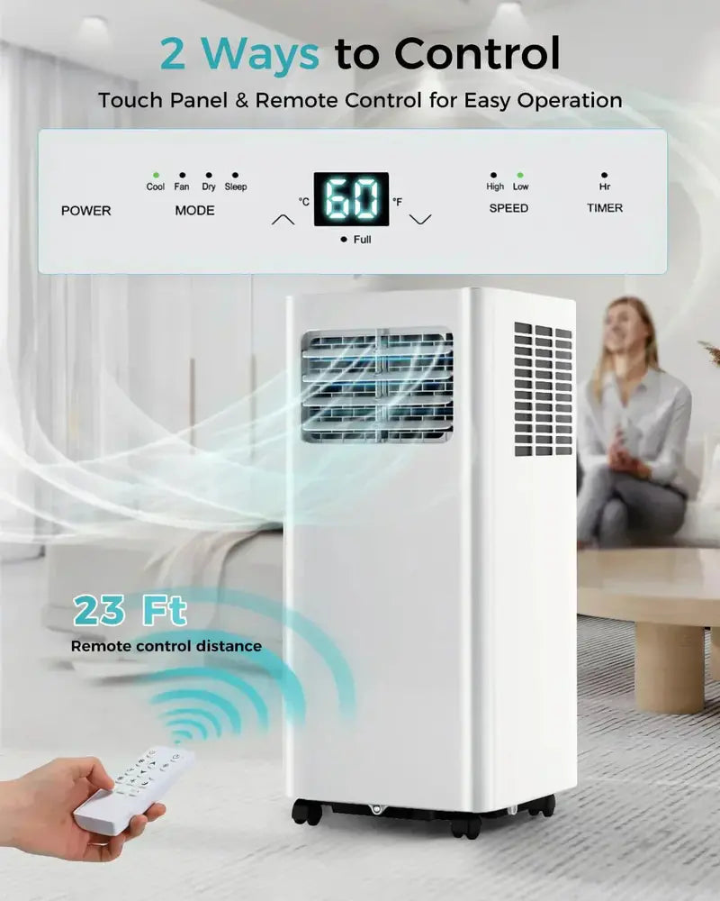8,000 BTU 3-in-1 Portable Air Conditioner with Remote & Whisper-Quiet Operation