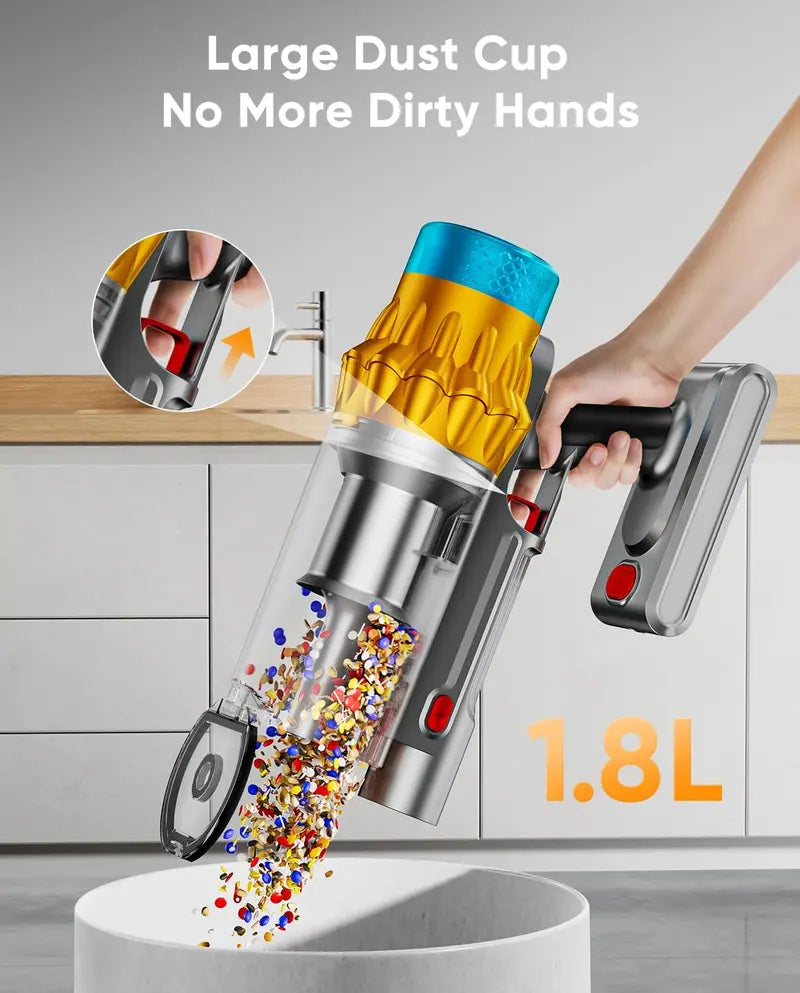 70-Min Cordless Stick Vacuum with Smart Display: 55KPa Suction, 1.8L Dust Cup, Anti-Tangle Brush & Self-Standing Base for Carpets & Hard Floors