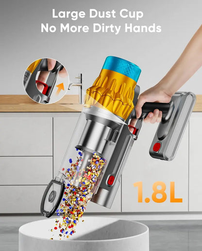 70-Min Cordless Stick Vacuum with Smart Display: 55KPa Suction, 1.8L Dust Cup, Anti-Tangle Brush & Self-Standing Base for Carpets & Hard Floors