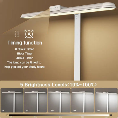 Dimmable Dual-Head LED Desk Lamp  24W, 5 Color Temperatures & Brightness Levels, Gooseneck Design