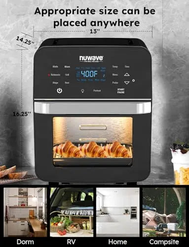 Nuwave Brio 15.5-Quart Air Fryer Oven — Family-Sized, 1800W, Rotisserie, Grill Plate, and Smart Thermometer