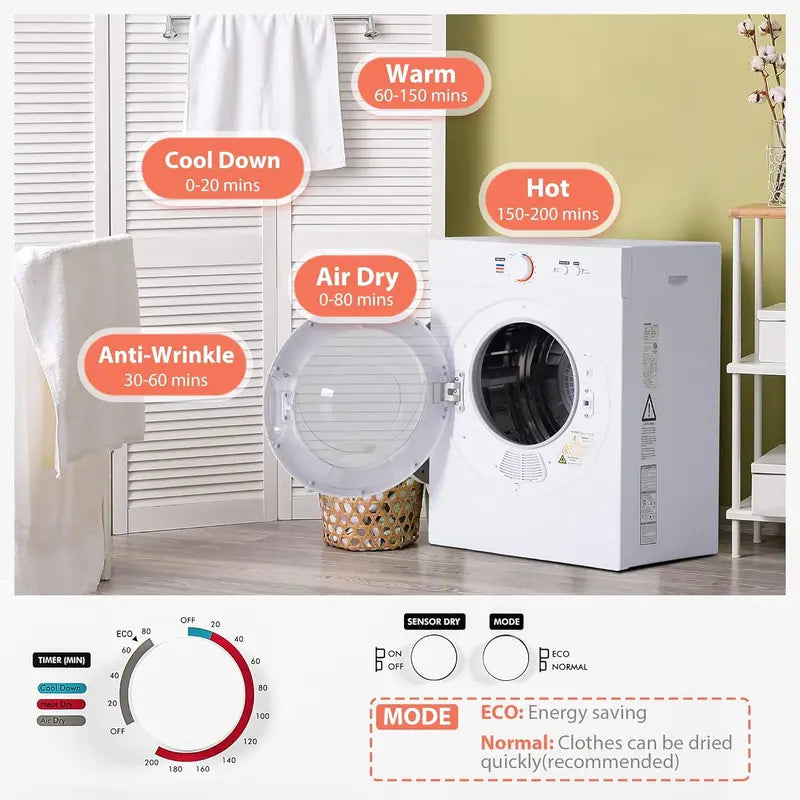 1.8 Cu. Ft. Portable Compact Dryer  Exhaust-Duct Compatible, Space-Saving Design