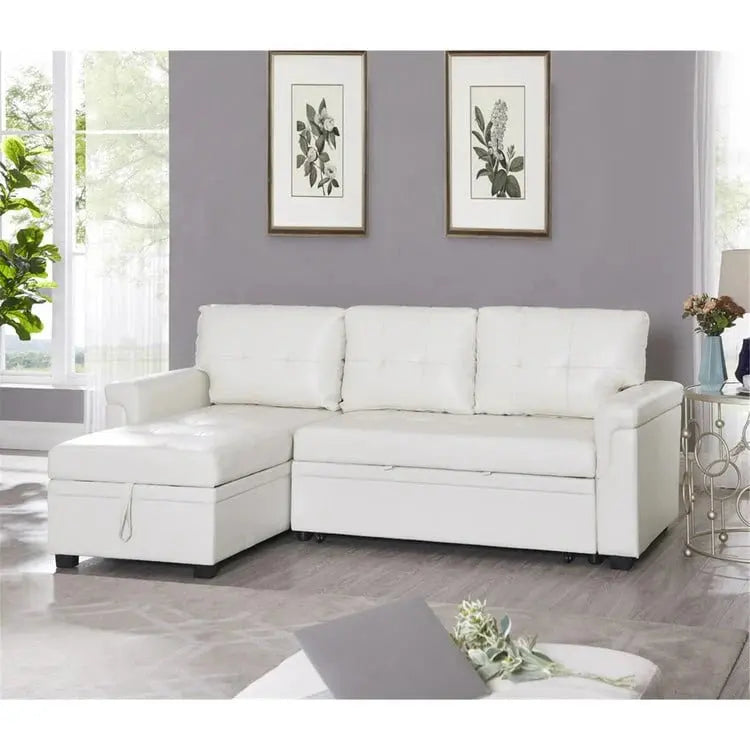 Convertible Reversible Sectional with Pull-Out Sleeper, Integrated Storage Chaise, and Sturdy Support Legs