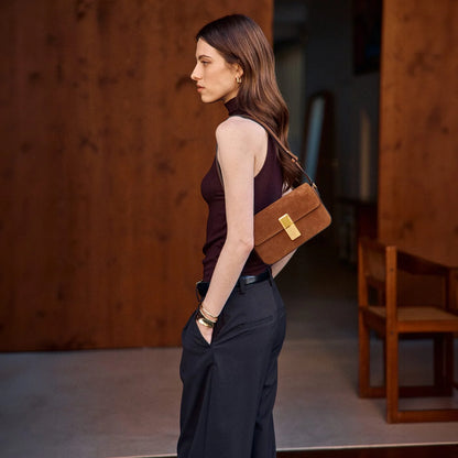 Monceau Baguette - Cuir Velours Camel
