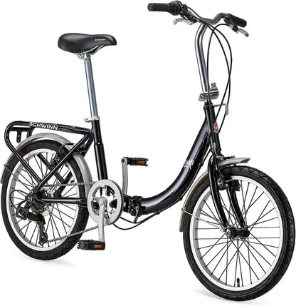 Schwinn Loop Folding Bike  7-Speed, 20″ Wheels, Step-Through Aluminum Frame, Rear Rack, Lightweight Commuter or Travel Option