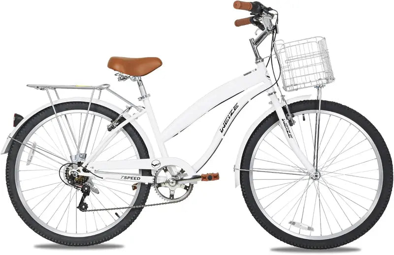 WEIZE 26″ Beach Cruiser Bike  7-Speed Commuter Bicycle with Fenders, Rear Rack, Ergonomic Upright Frame & Comfort Saddle