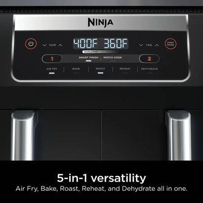 NINJA Foodi 6 qt. 5 in-1 2-Basket Black Air Fryer with DualZone Technology DZ090 DZ090