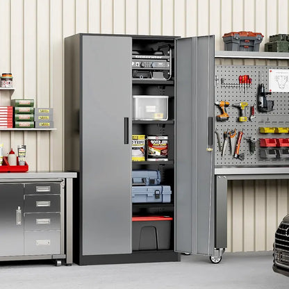 Greenvelly 72-Inch Locking Metal Storage Cabinet — 2-Door Garage or Office Organizer with Adjustable Shelves