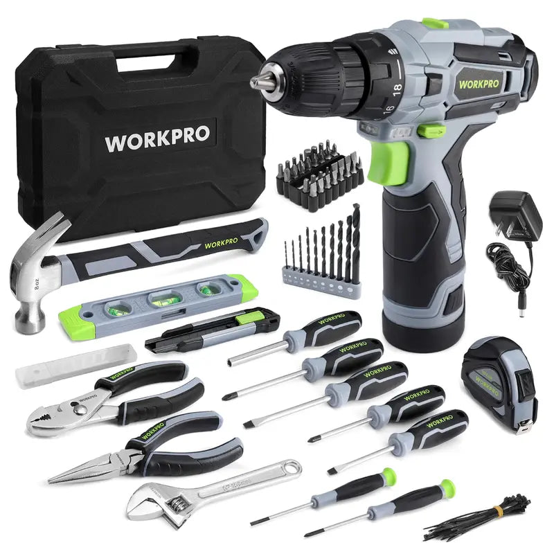 WORKPRO 108-Piece Portable Tool Set  Includes Cordless Power Drill & Pink Ribbon Accessories