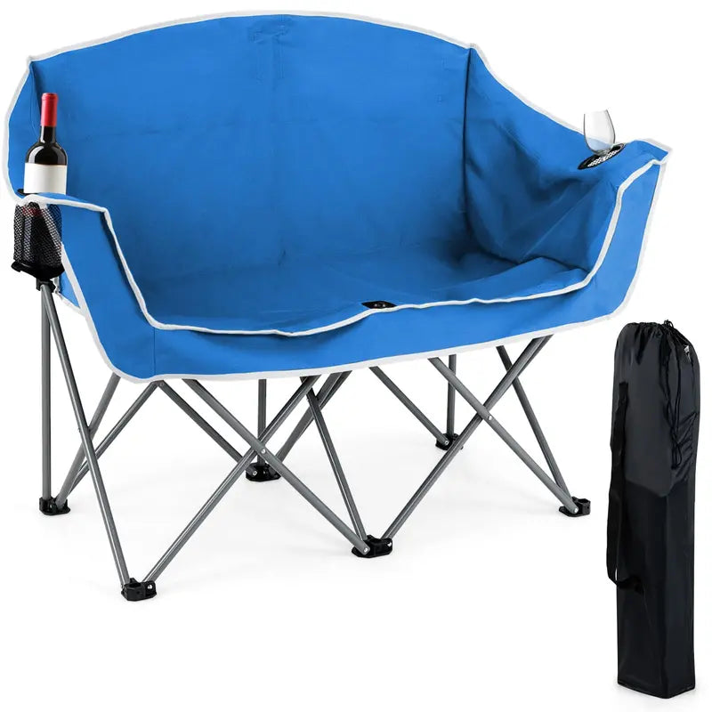 Dual-Seat Folding Outdoor Couch with Cup Holders and Back Pockets