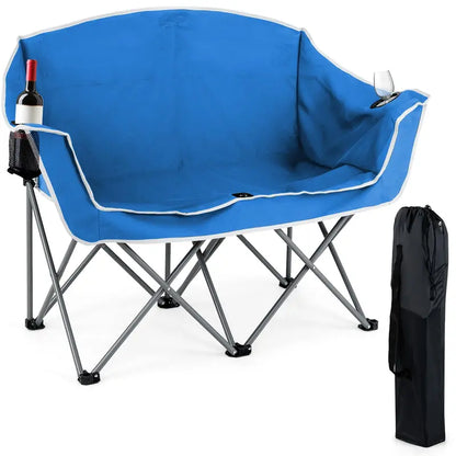 Dual-Seat Folding Outdoor Couch with Cup Holders and Back Pockets