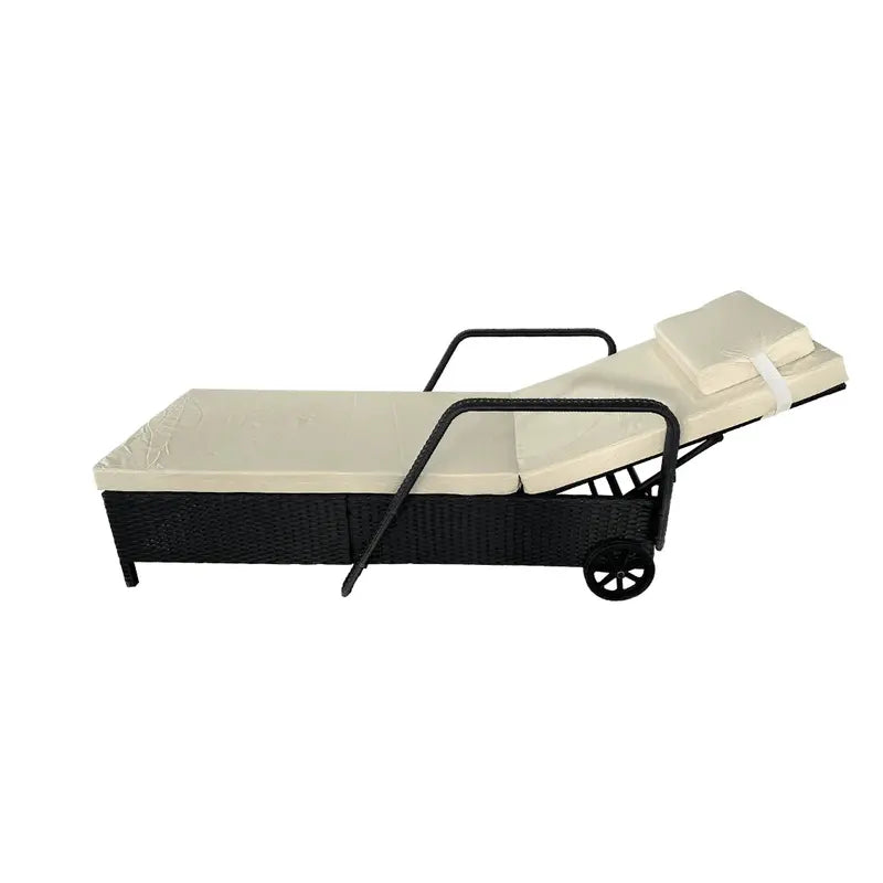 Rolling Rattan Sun Lounger  Adjustable Reclining Design with Smooth-Castor Wheels