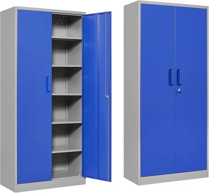 Heavy-Duty Lockable Metal Storage Cabinet  71-Inch Black Steel Unit with Six Shelves for Garage, Office, or Workshop Use