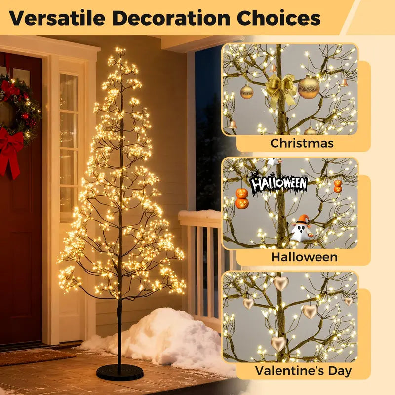 5/6/7-Foot Pre-Lit LED Alpine Tree with 1000 Warm White Lights and Stable Weighted Base