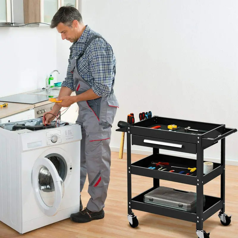Heavy-Duty Rolling Tool Cart  330-LB Capacity 3-Tier Mobile Workshop Organizer