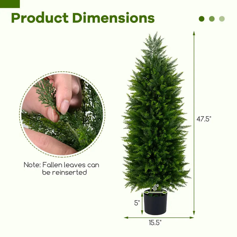 Set of 2 Artificial Cedar Cypress Plants in Cement-Filled Pots (4 FT Tall)