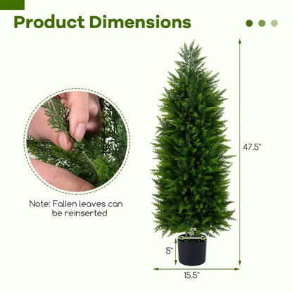 Set of 2 Artificial Cedar Cypress Plants in Cement-Filled Pots (4 FT Tall)