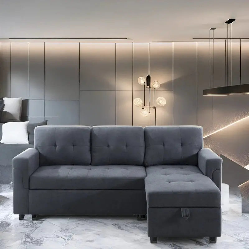 Reversible L-Shaped Sectional Sofa with Hidden Chaise Storage and Pull-Out Sleeper Function