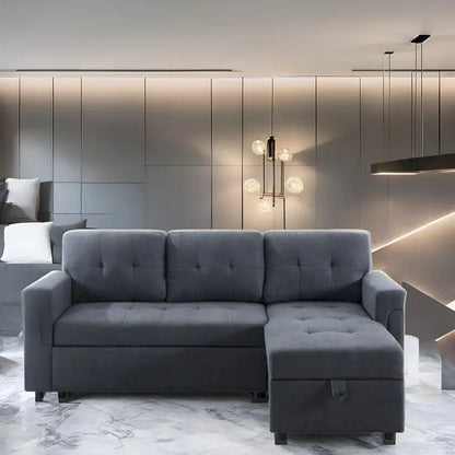 Reversible L-Shaped Sectional Sofa with Hidden Chaise Storage and Pull-Out Sleeper Function