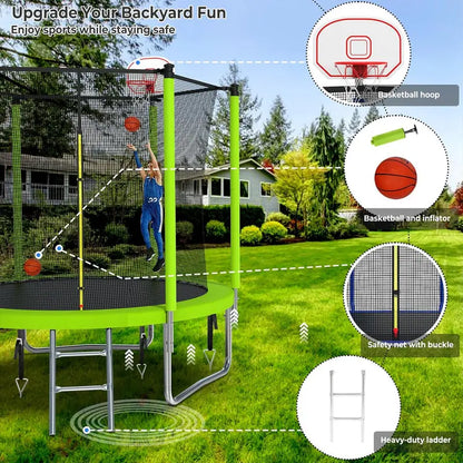 16-Foot Upgraded Trampoline with Enclosure Net and Adjustable Basketball Hoop