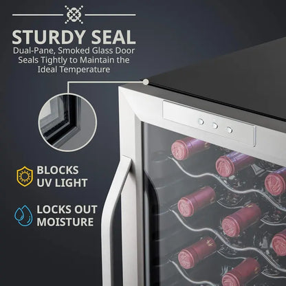 18-Bottle Freestanding Wine Cooler with Lockable Glass Door — Adjustable Digital Thermostat (41°F64°F) for Red, White, and Sparkling Wines
