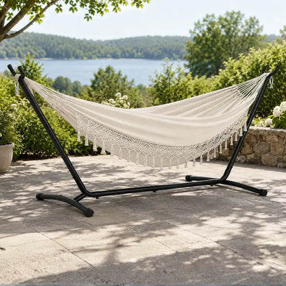 Double Camping Hammock with 450 lb Capacity Steel Stand and Travel Bag