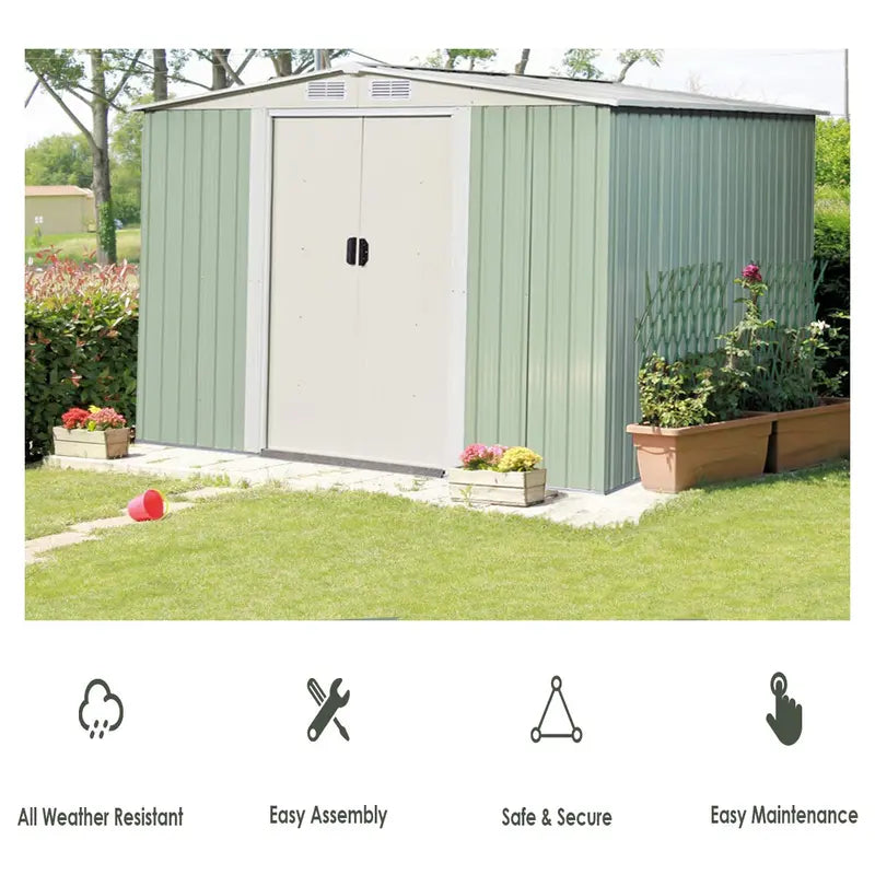 Galvanized Steel Storage Shed  8.5′ x 8.5′ Heavy-Duty Outdoor Tool House with Corrosion Resistance
