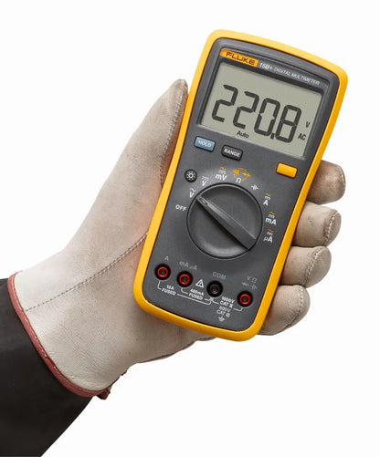 Fluke 15B+ Digital Multimeter, CAT III 600V, 1000V AC/DC, 10A Current, Voltage/Resistance/Continuity/Capacitance Tester