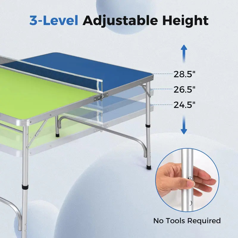 Fully Assembled Foldable Ping Pong Table  Includes Net & Dual-Color Paddles (47″ Blue/Green)