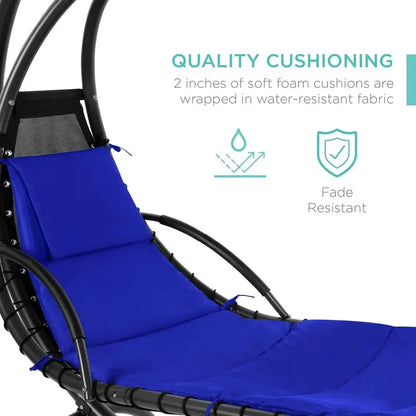 Best Choice Products Curved Hanging Steel Chaise Lounge Swing  Charcoal Gray with Pillow & Canopy