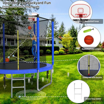 16-Foot Upgraded Trampoline with Enclosure Net and Adjustable Basketball Hoop