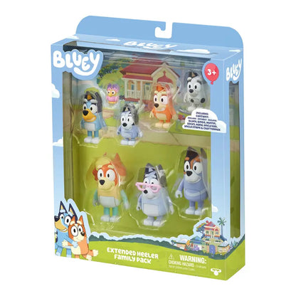 Bluey, Extended Heeler Family Pack, 2.5-3 inch Figures, Bluey, Bingo, Socks, Muffin, Uncle Stripe, Uncle Rad, Nana and Chattermax, Preschool, Toys for Kids, Ages 3+