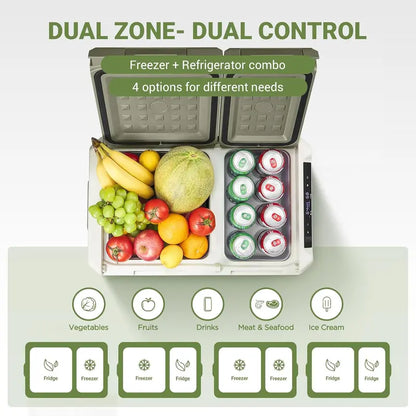 BODEGACOOLER Dual-Zone Car Refrigerator  12V/24V Portable Fridge for Camping, Travel, RVs, and Home Use