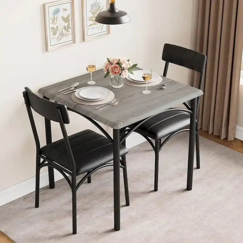 Compact 2-Person Dining Set with Upholstered Chairs and Space-Saving Table