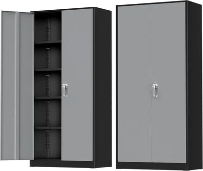 Greenvelly 72-Inch Locking Metal Storage Cabinet — 2-Door Garage or Office Organizer with Adjustable Shelves