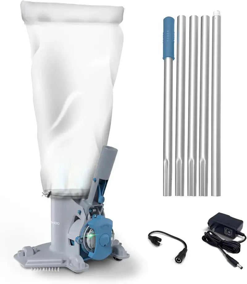 Cordless Rechargeable Pool Vacuum  30 GPM Suction, 75-Min Runtime, Extra-Large Debris Bag for Above-Ground & In-Ground Pools