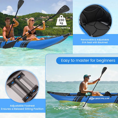 12.5-Foot Inflatable Tandem Kayak for One or Two Riders  507-Pound Weight Capacity with Full Accessory Kit & Portable Carry Bag