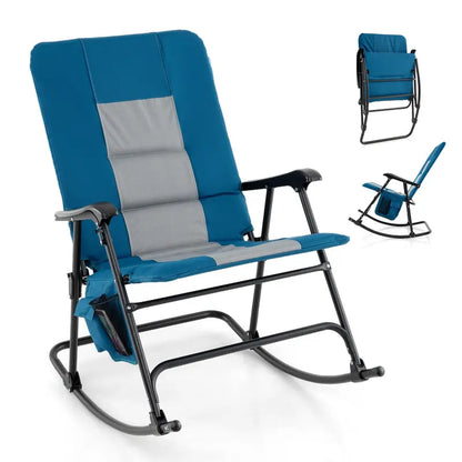 Extra-Large Folding Rocking Lounge Chair  Padded Seating, Sturdy Metal Frame & Side Organizer Pocket