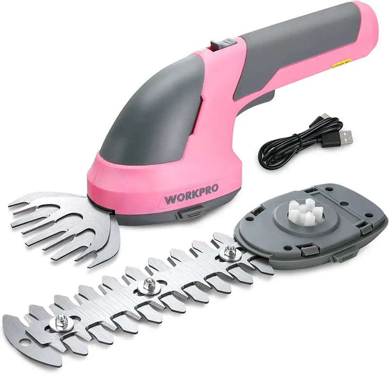 WORKPRO 7.2V Cordless 2-in-1 Shrub Trimmer & Hedge Shear  Ergonomic Pink Ribbon Model