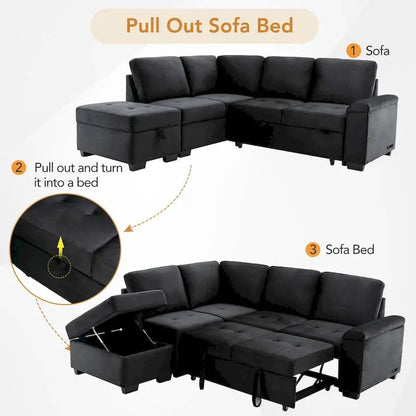 L-Shaped 5-Piece Sleeper Sectional Sofa with Built-In Storage, USB Ports, and Ottoman