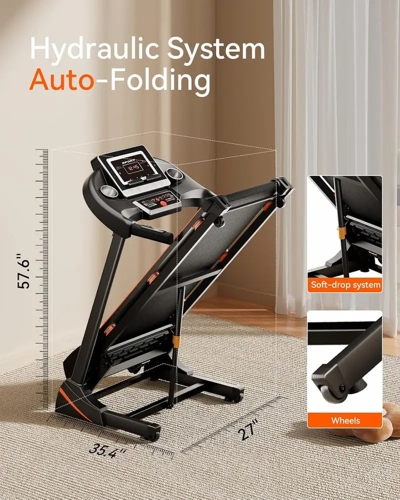 Foldable Home Treadmill  3HP Motor, Auto Incline Adjustment & Bluetooth Connectivity