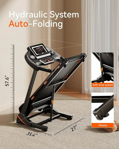 Foldable Home Treadmill  3HP Motor, Auto Incline Adjustment & Bluetooth Connectivity