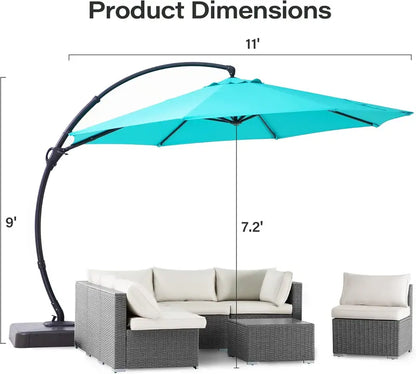 LAUSAINT HOME 11-Foot Cantilever Umbrella — Curvy Offset Design with 360° Rotation, Base Included, Beige Finish