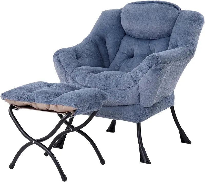 Welnow Compact Lazy Chair with Ottoman  Dark Grey Accent Armchair with Side Pocket & Footrest